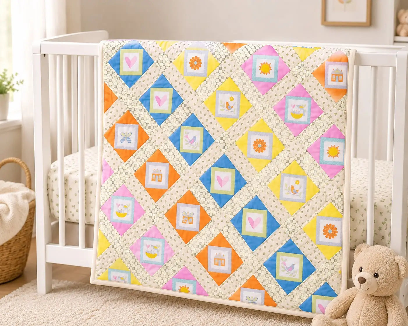 Kit Patchwork para Cobija de Bebé – Diseño Momentos (120 × 100 cm)