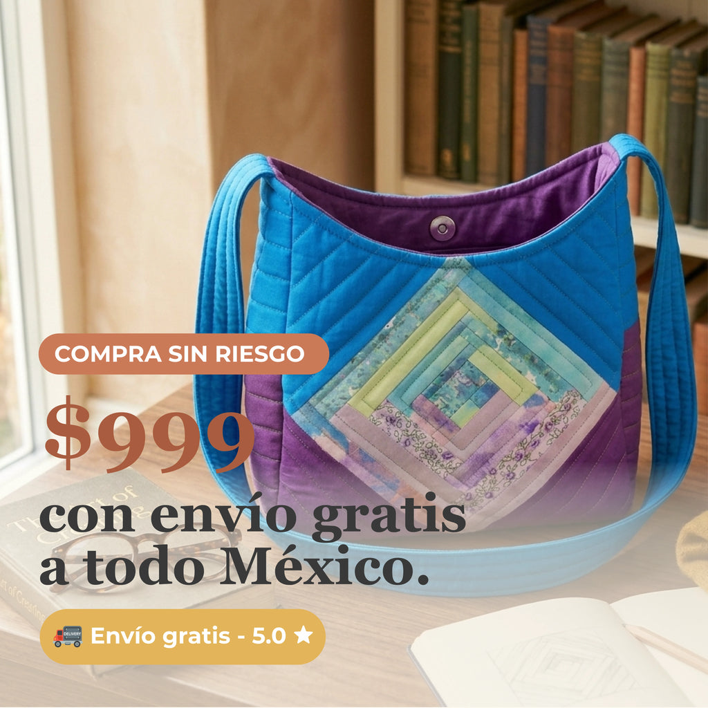 Bolsa de mano de patchwork por 999 pesos con envio gratis a todo Mexico, calificacion 5 estrellas